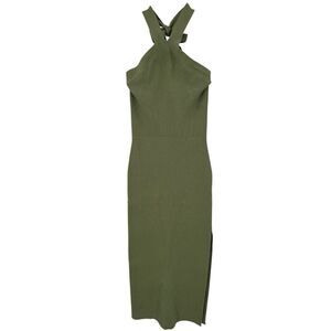Wilfred Green Ribbed Knit Halter Neck Midi Bodycon Dress Size Small